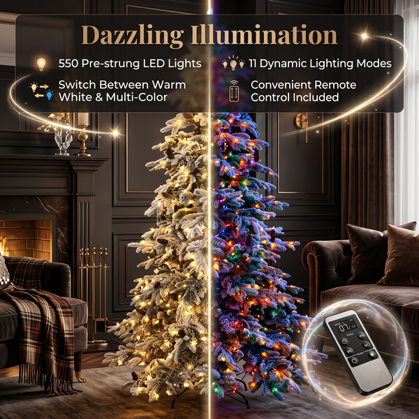 ZMF 7.5ft Pre-Lit Flocked Layered Christmas Tree | 11 Modes