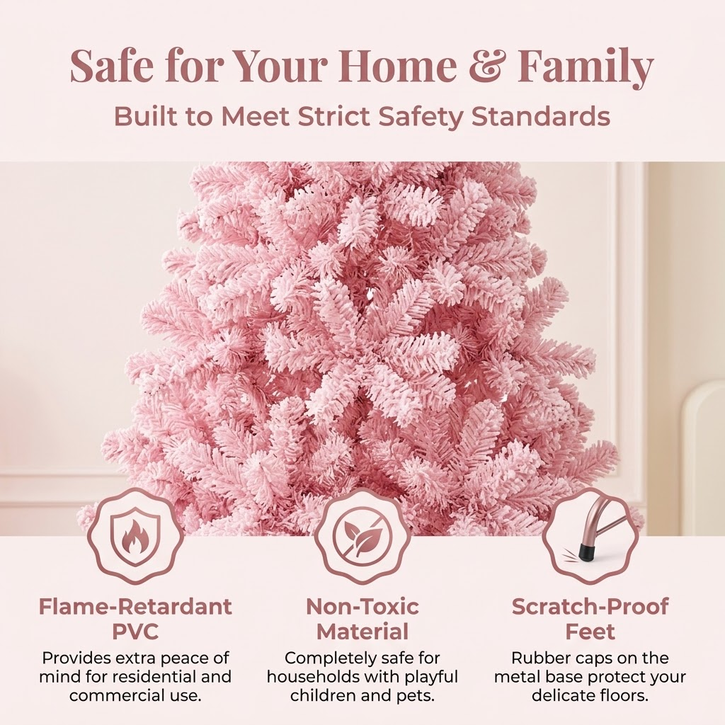 6.5ft Premium Pink Snow Flocked Unlit Artificial Christmas Tree
