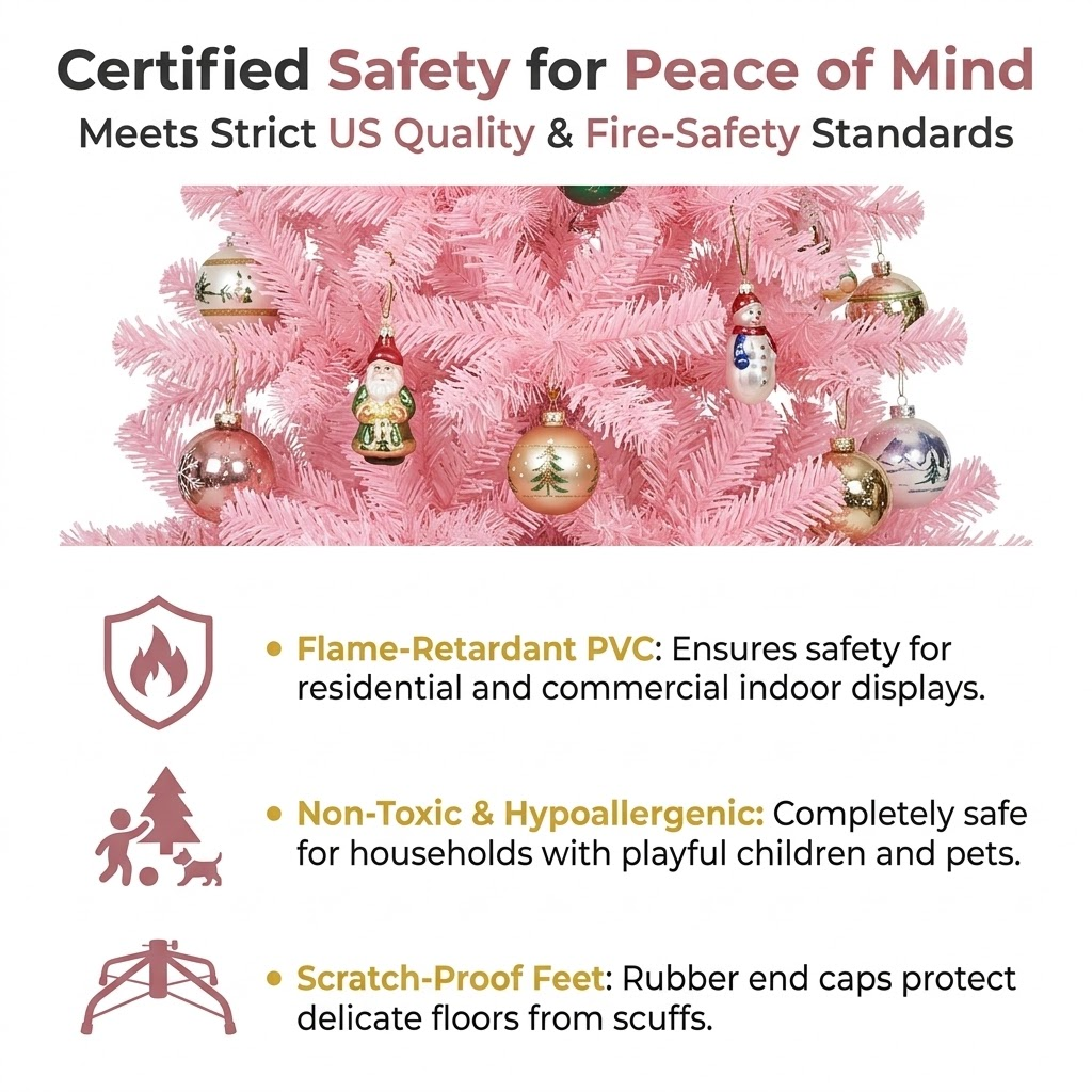 7.5ft Premium Solid Pink Unlit Artificial Christmas Tree (Full Profile)