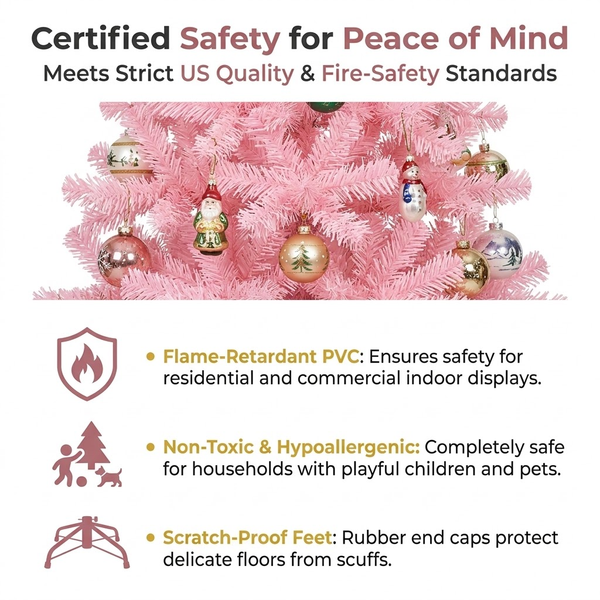 7.5ft Premium Solid Pink Unlit Artificial Christmas Tree (Full Profile)