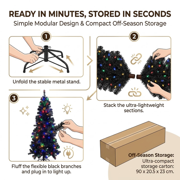 5ft Premium Black Pre-Lit Artificial Christmas Tree with Multi-Color Lights