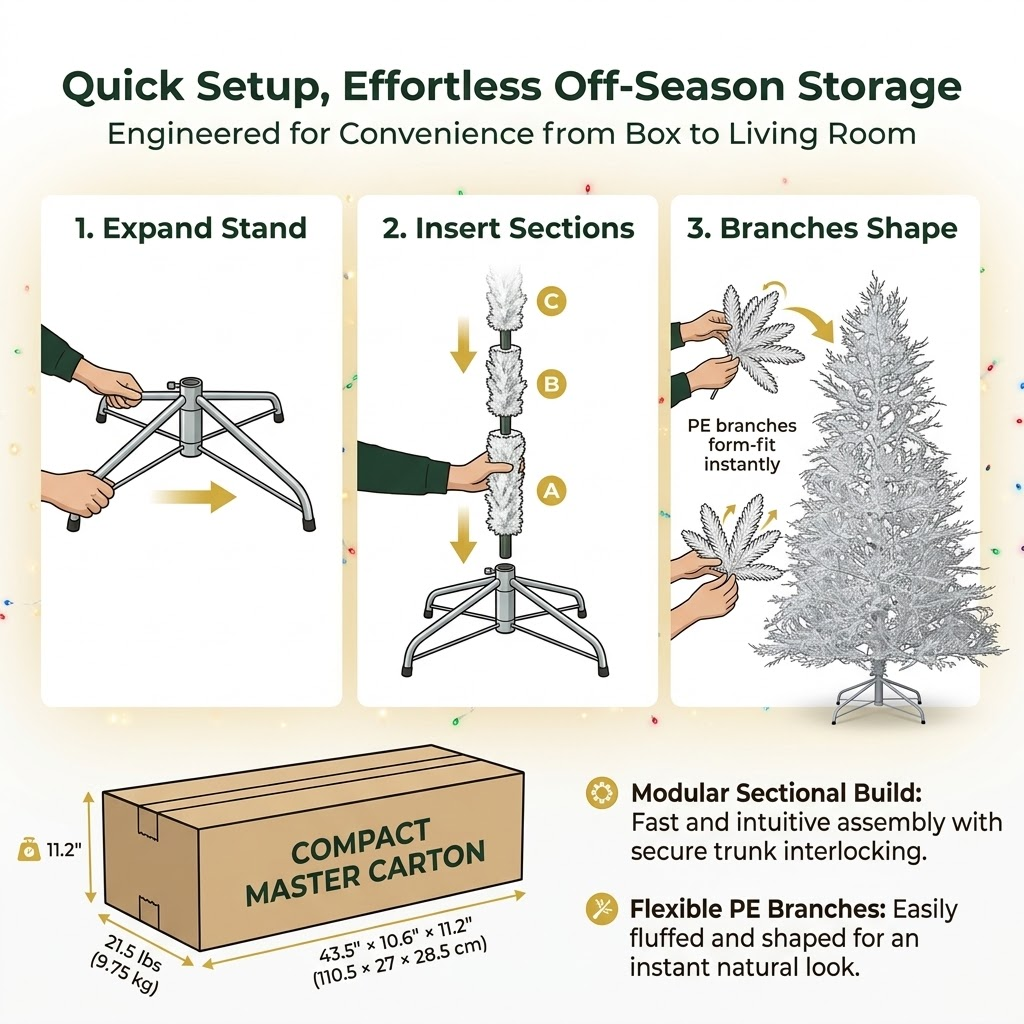 7ft Premium Unlit White Twig Artificial Christmas Tree (100% PE)