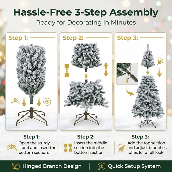 6.5ft Premium Snow Flocked Unlit Artificial Christmas Tree (PVC)