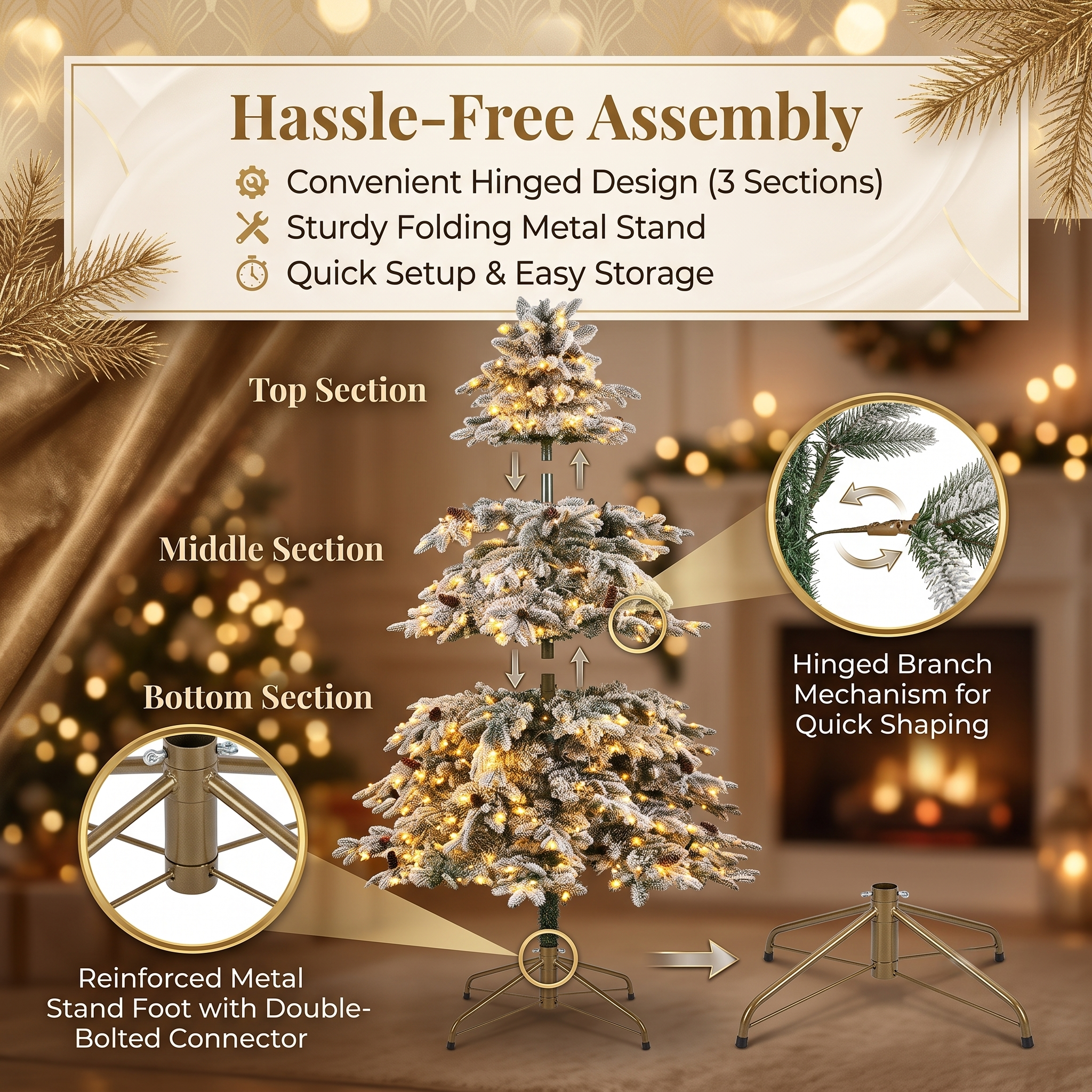 ZMF 7.5ft Pre-Lit Flocked Layered Christmas Tree | 11 Modes