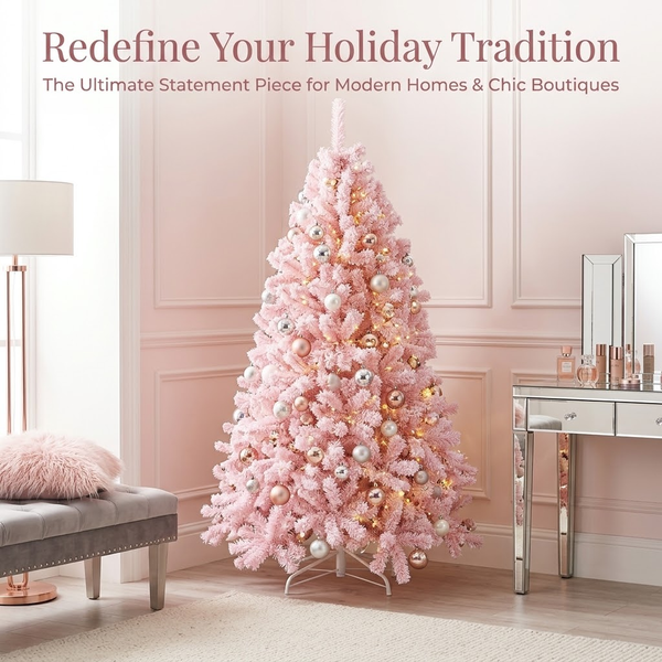 6.5ft Premium Pink Snow Flocked Unlit Artificial Christmas Tree