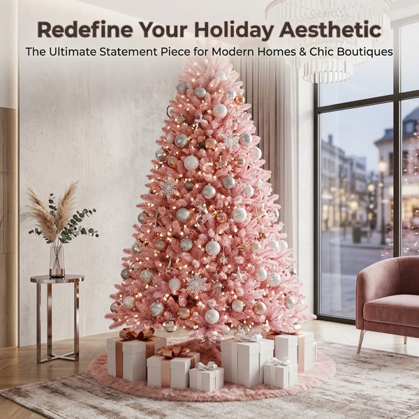 7.5ft Premium Solid Pink Unlit Artificial Christmas Tree (Full Profile)