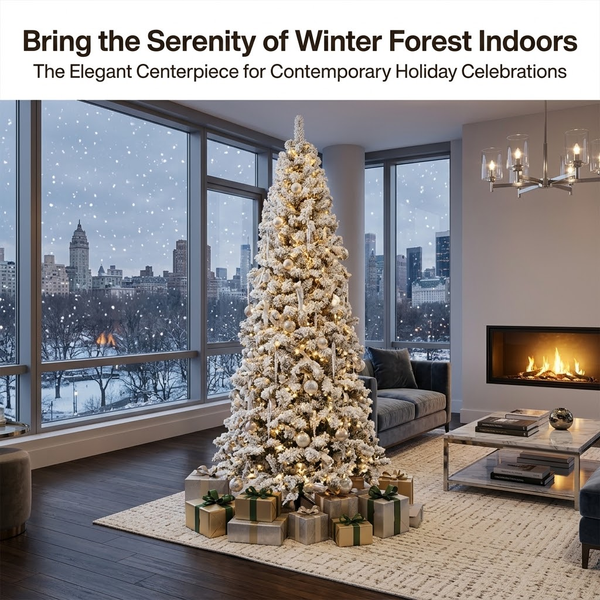 7.5ft Premium Slim Snow Flocked Unlit Artificial Christmas Tree (Pencil Style)