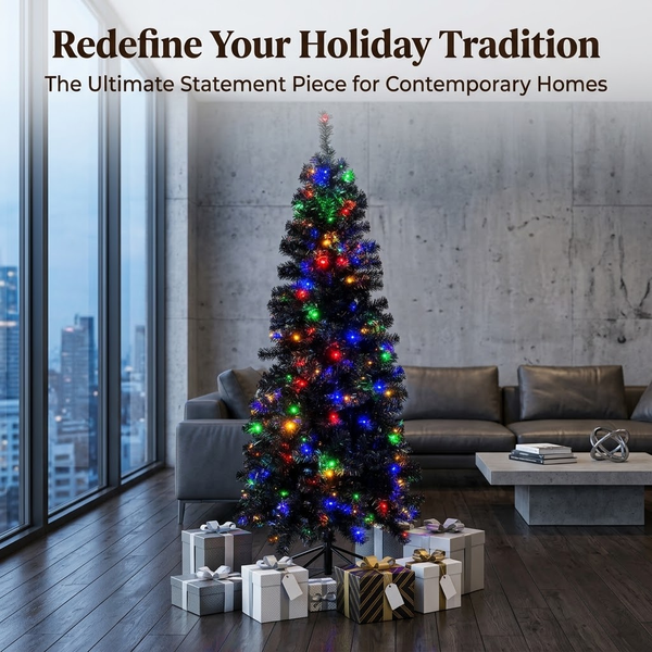 5ft Premium Black Pre-Lit Artificial Christmas Tree with Multi-Color Lights