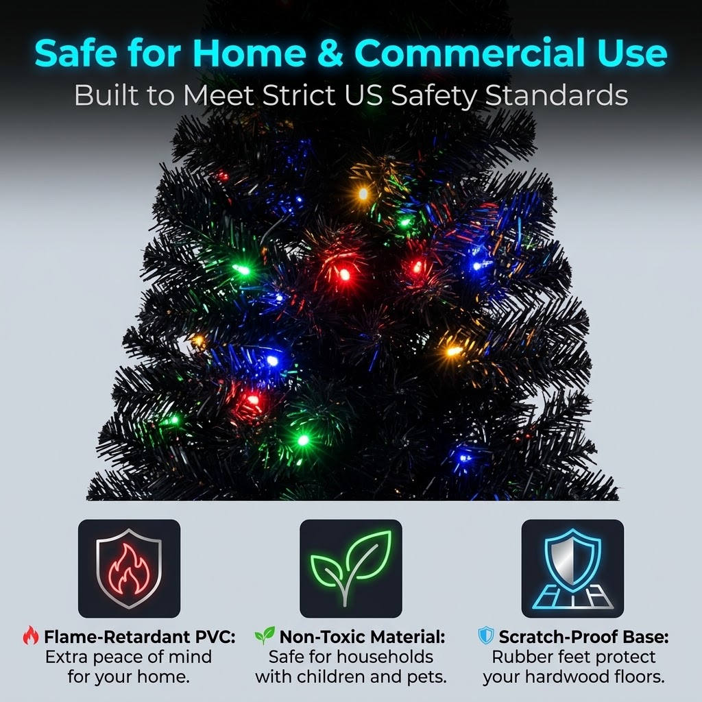 6.5ft Premium Black Pre-Lit Artificial Christmas Tree with Multi-Color Lights