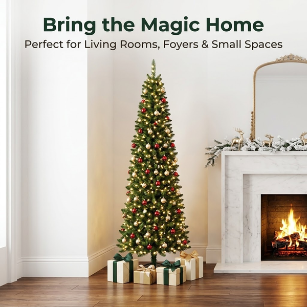 6ft Premium Slim Classic Green Unlit Artificial Christmas Tree (Pencil Style)