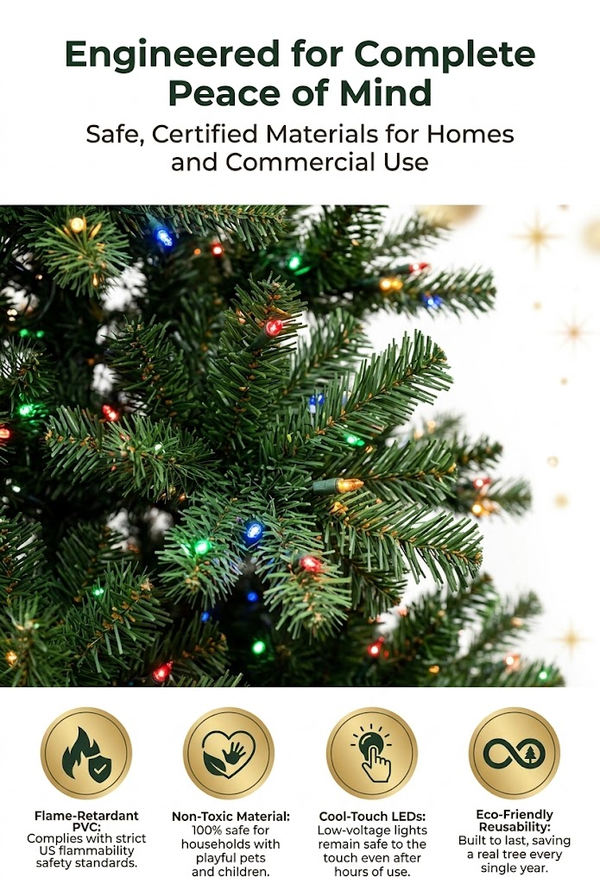 6ft Premium Pre-Lit Classic Green Artificial Christmas Tree with Multi-Color Lights
