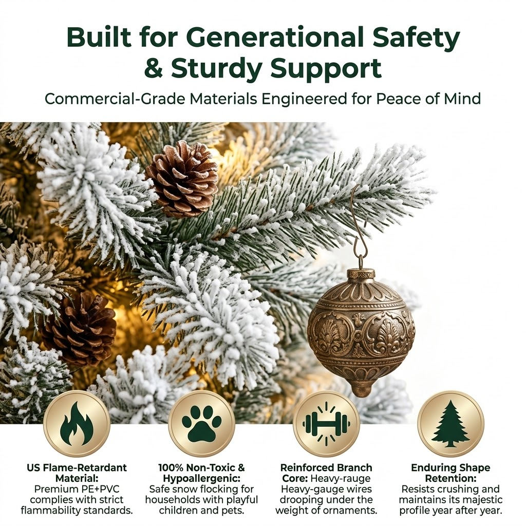 9ft Premium Flocked Unlit Artificial Christmas Tree with Pinecones (PE & PVC Hybrid)