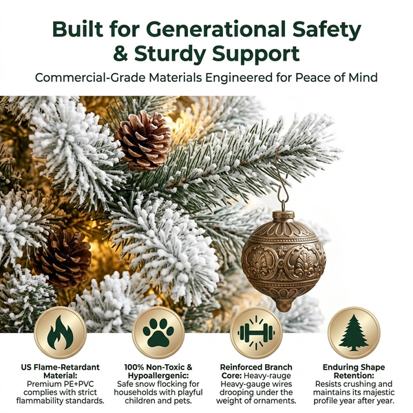 9ft Premium Flocked Unlit Artificial Christmas Tree with Pinecones (PE & PVC Hybrid)