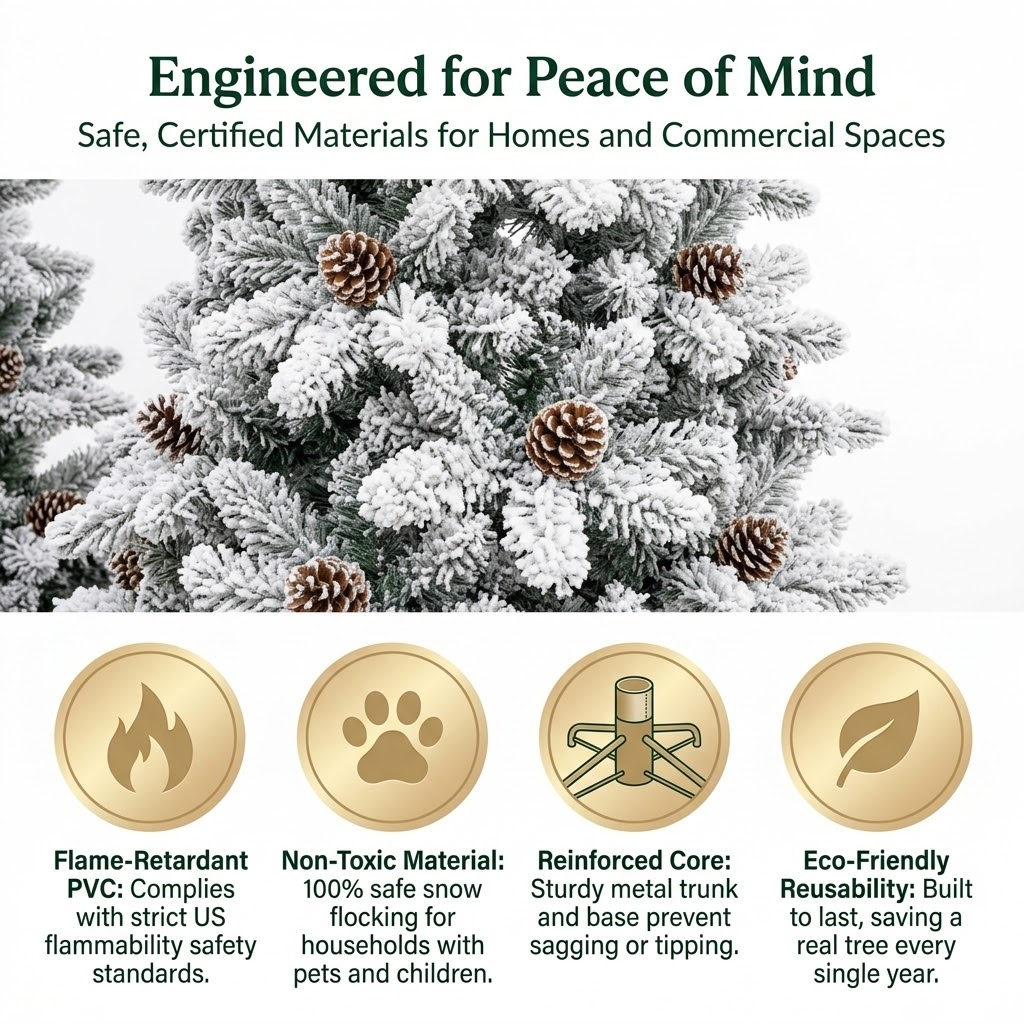 6ft Premium Slim Snow Flocked Unlit Artificial Christmas Tree with Pinecones (Pencil Style)