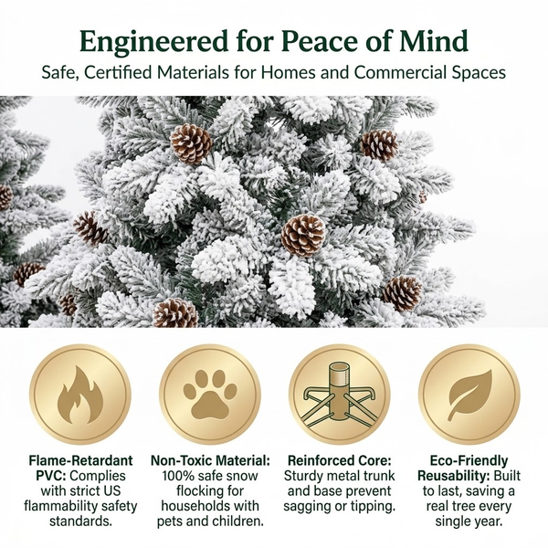 6ft Premium Slim Snow Flocked Unlit Artificial Christmas Tree with Pinecones (Pencil Style)
