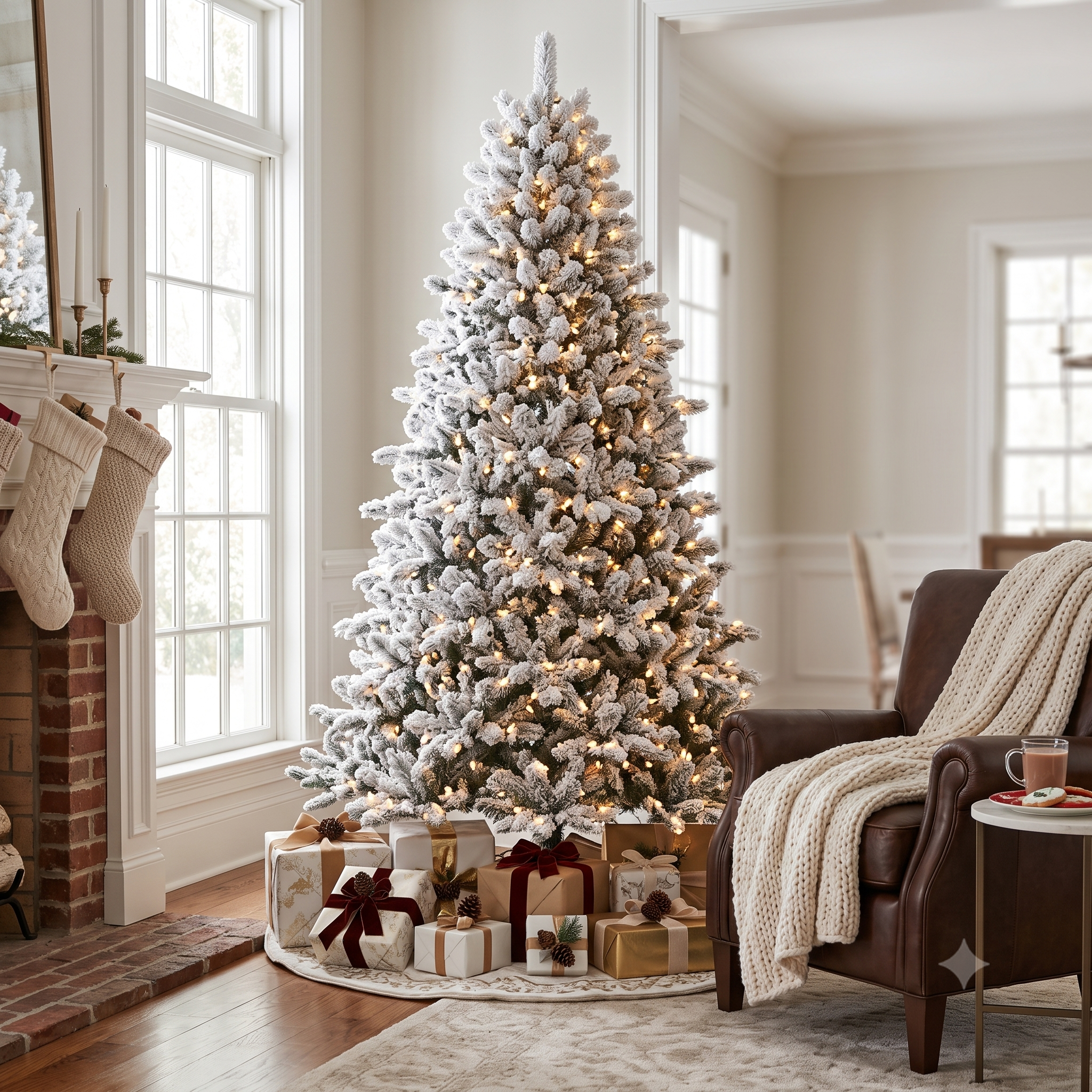 ZMF 7.5ft Pre-Lit Snow Flocked Christmas Tree | 11 Modes