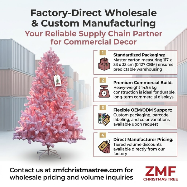 7.5ft Premium Solid Pink Unlit Artificial Christmas Tree (Full Profile)