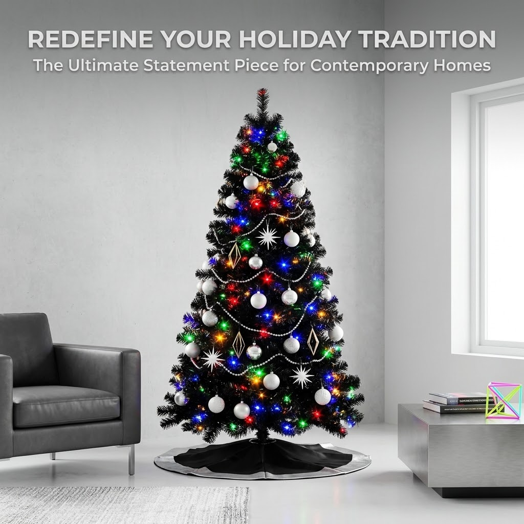 6.5ft Premium Black Pre-Lit Artificial Christmas Tree with Multi-Color Lights