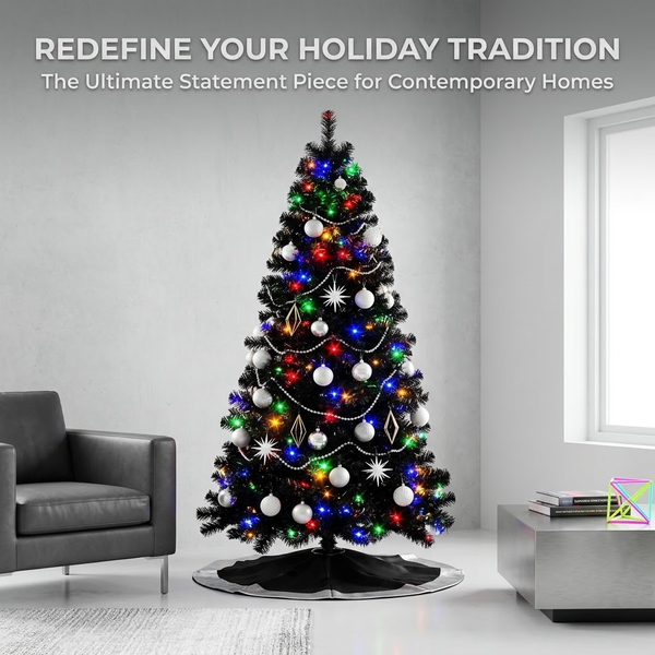 6.5ft Premium Black Pre-Lit Artificial Christmas Tree with Multi-Color Lights