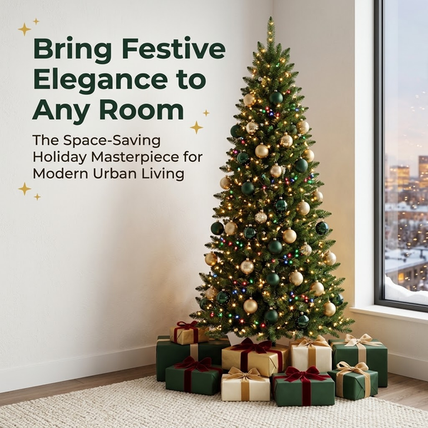 7ft Premium Slim Classic Green Unlit Artificial Christmas Tree (Pencil Style)