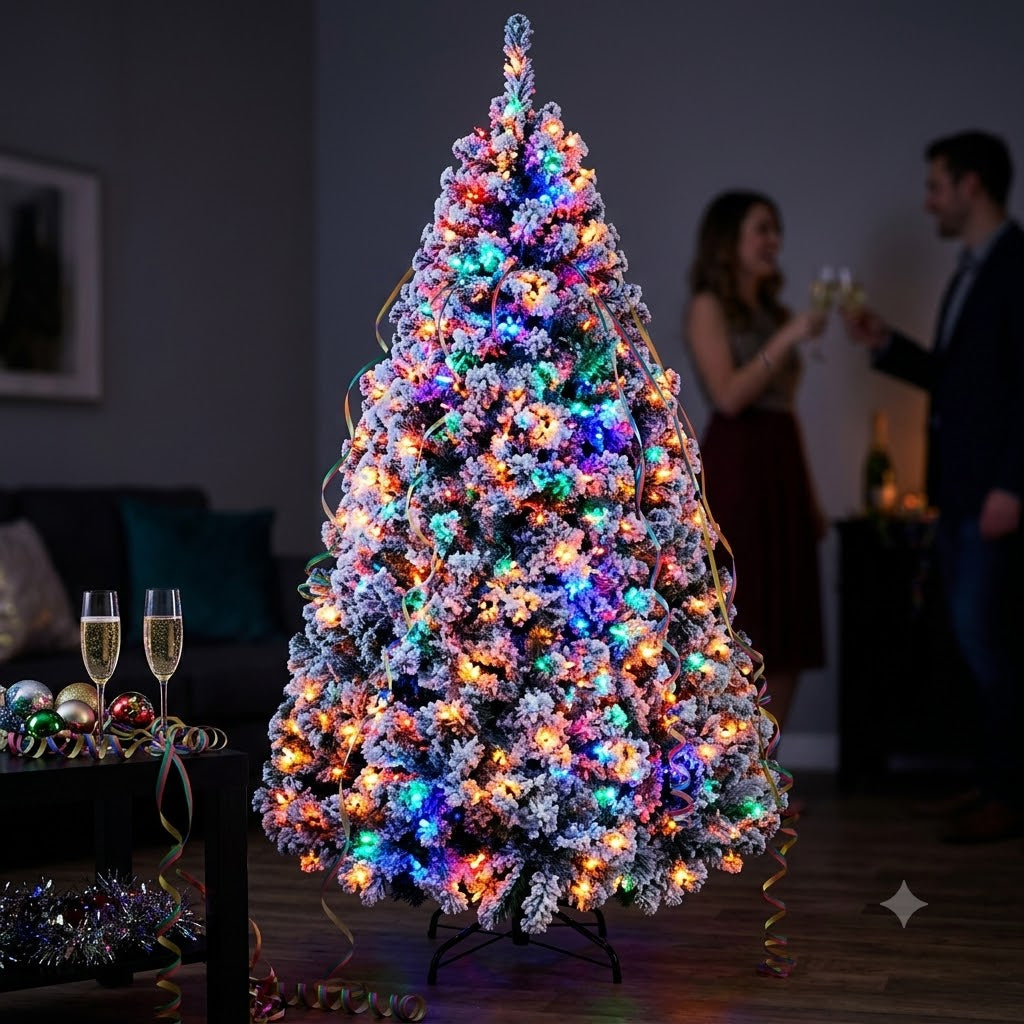 ZMF 6ft Pre-Lit Snow Flocked Christmas Tree | 11 Lighting Modes