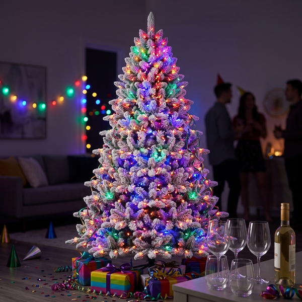 ZMF 7.5ft Pre-Lit Snow Flocked Christmas Tree | 11 Modes