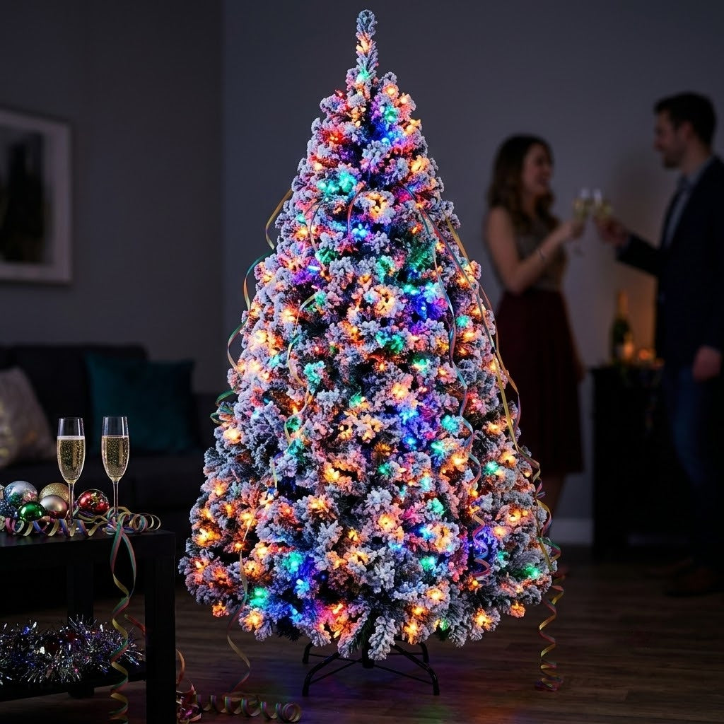 ZMF 6ft Pre-Lit Snow Flocked Christmas Tree | 11 Lighting Modes