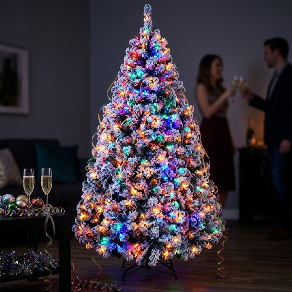ZMF 6ft Pre-Lit Snow Flocked Christmas Tree | 11 Lighting Modes