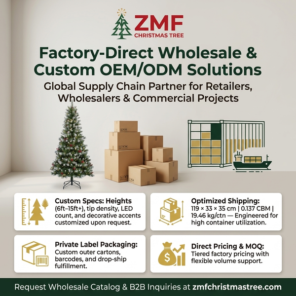 9ft ZMF Christmas Tree with flocked branches, 900 lights, pinecones, and red berries for festive holiday decoration.