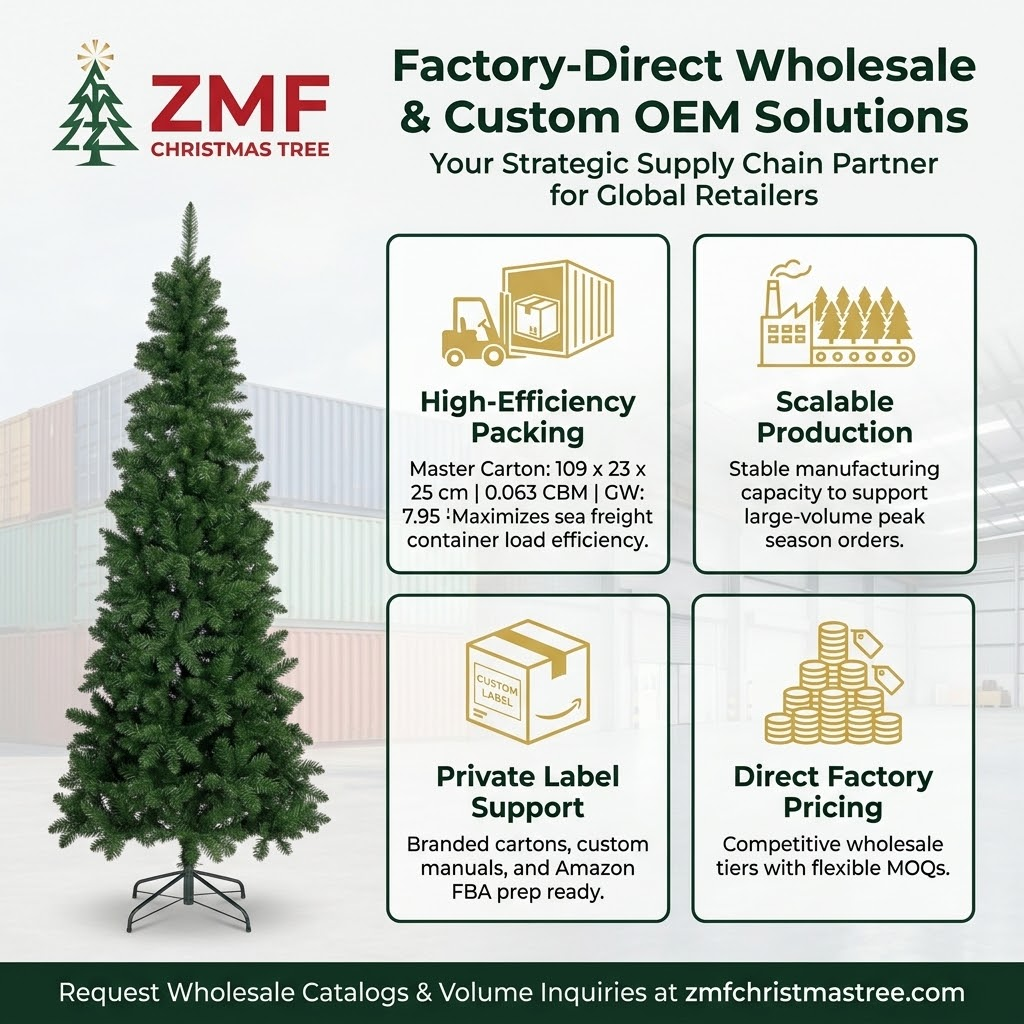 7ft Premium Slim Classic Green Unlit Artificial Christmas Tree (Pencil Style)