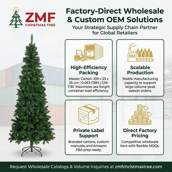 7ft Premium Slim Classic Green Unlit Artificial Christmas Tree (Pencil Style)