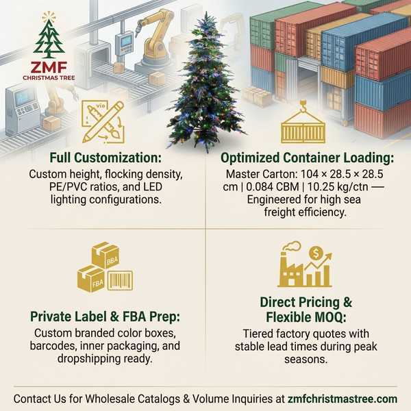 ZMF Christmas Tree 6.5ft pre-lit frosted artificial Christmas tree with 350 multi-color LED lights, made of PE and PVC materials